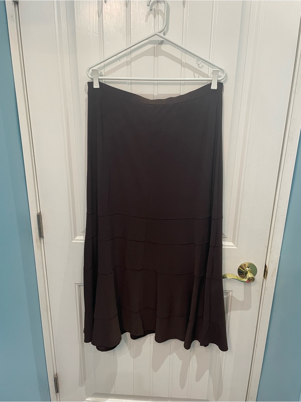 Frank Lyman Design Brown Maxi Skirt with Subtle Tiered Panels
